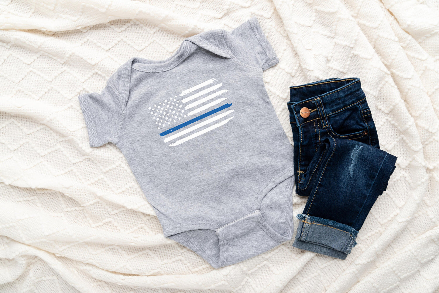 Thin Blue Line Baby Creeper- Law Enforcement - Police Flag - American Flag - Blue Line Flag - Police - Blue Line Creeper Bodysuit Romper