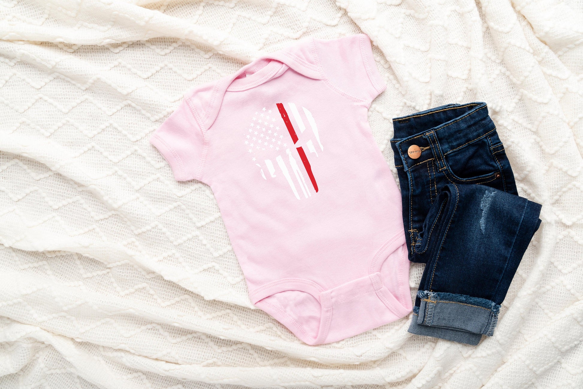 Thin Red Line Baby Creeper - Firefighters - Military - American Flag - Red Line Flag - Red Line Creeper Bodysuit Romper