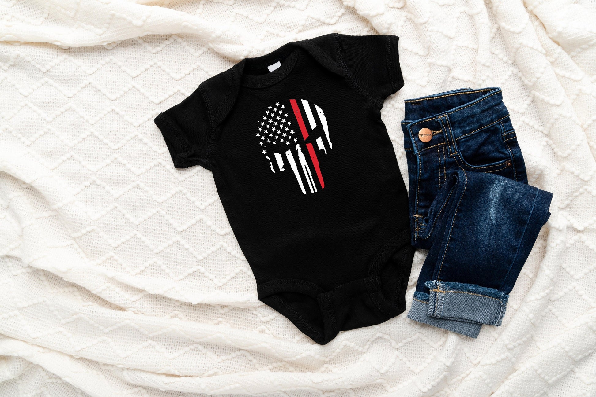 Thin Red Line Baby Creeper - Firefighters - Military - American Flag - Red Line Flag - Red Line Creeper Bodysuit Romper