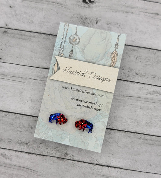 Chunky Glitter Buffalo Stud Earrings, Buffalo Earrings, Buffalo Post Earrings, Fun Earrings, Buffalo Jewelry