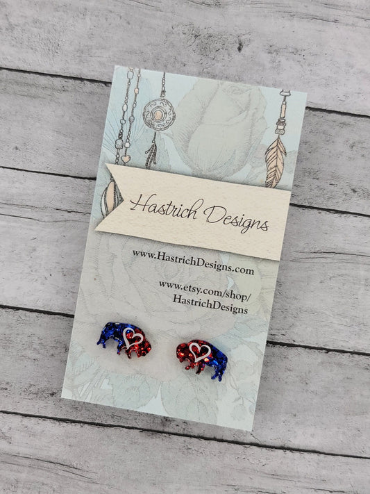 Chunky Glitter Buffalo Stud Earrings, Buffalo Love Buffalo Earrings, Buffalo Post Earrings, Fun Earrings, Buffalo Jewelry