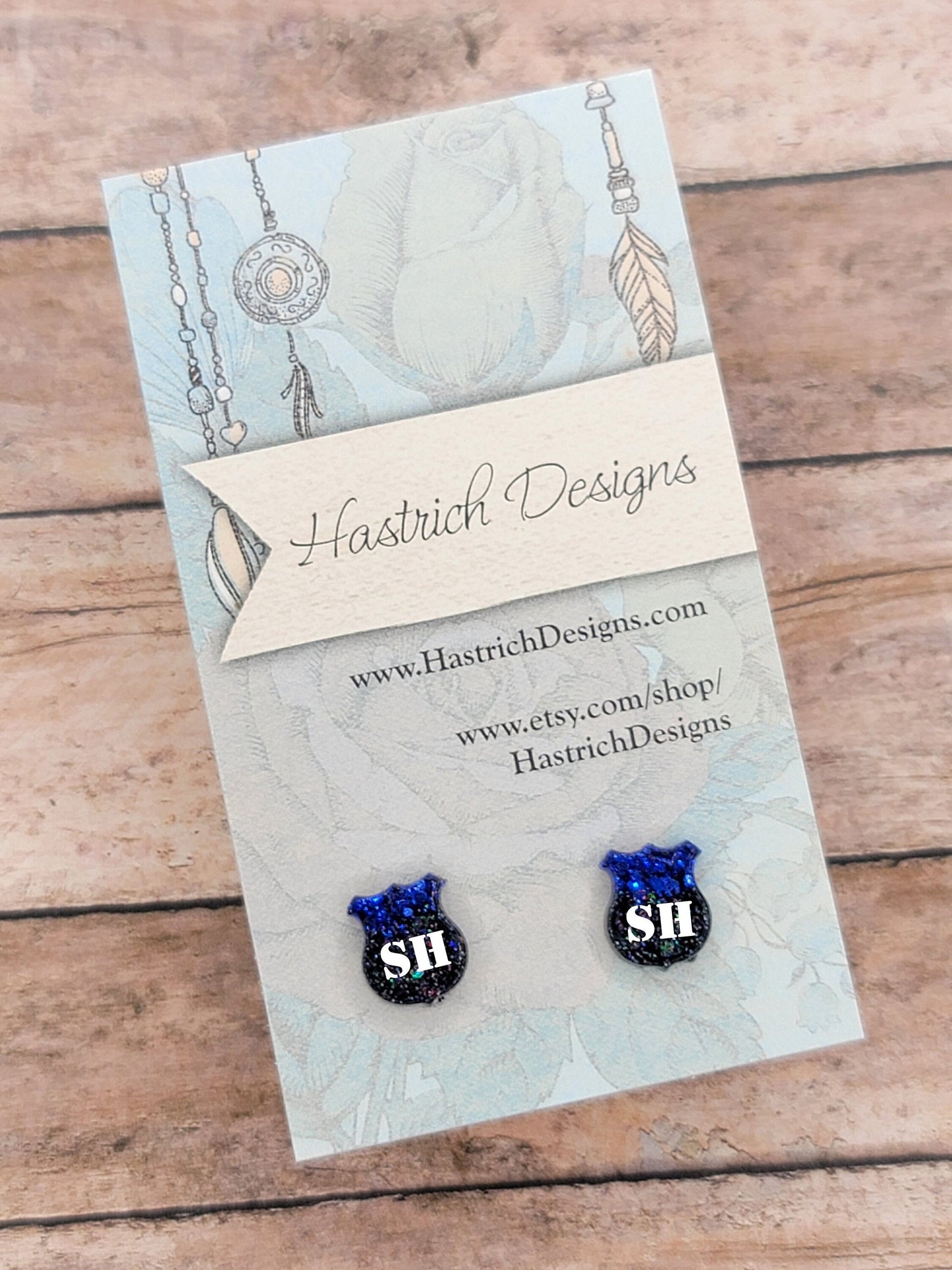 Custom Glitter Blue Line Stud Earrings, Blue Line Earrings, Police Earrings, Blue Line Jewelry