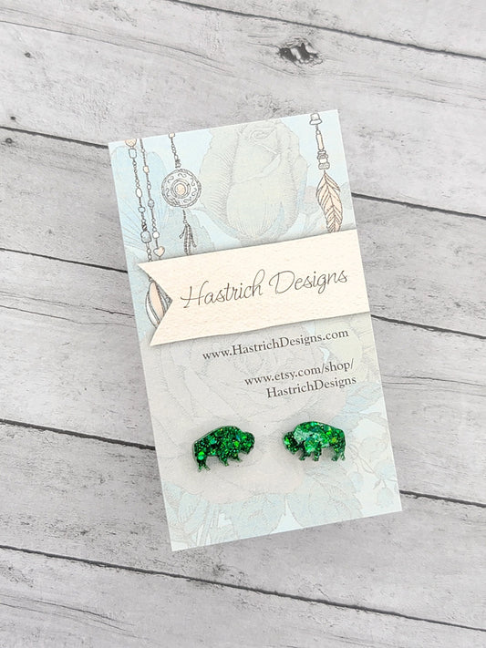St Patrick's Day Chunky Glitter Buffalo Stud Earrings, Buffalo Earrings, Buffalo Post Earrings, Fun Earrings, Buffalo Jewelry