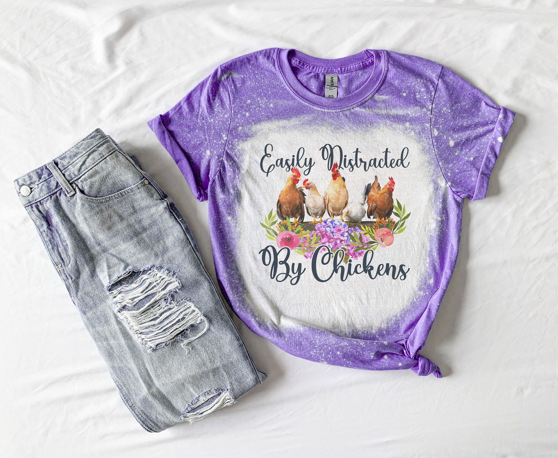 Easily Distracted By Chickens Shirt Tee, Easily Distracted By Chickens Bleached Tee, Chicken Shirt Chicken Tee