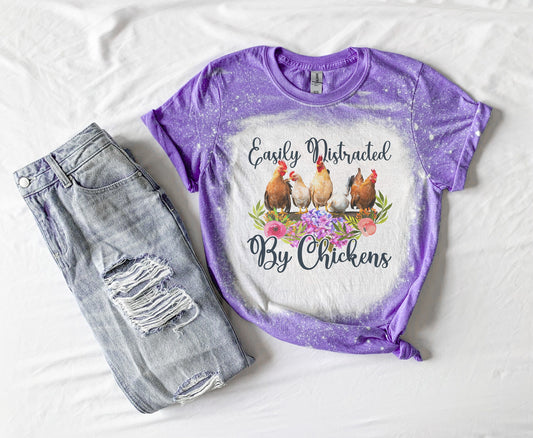 Easily Distracted By Chickens Shirt Tee, Easily Distracted By Chickens Bleached Tee, Chicken Shirt Chicken Tee