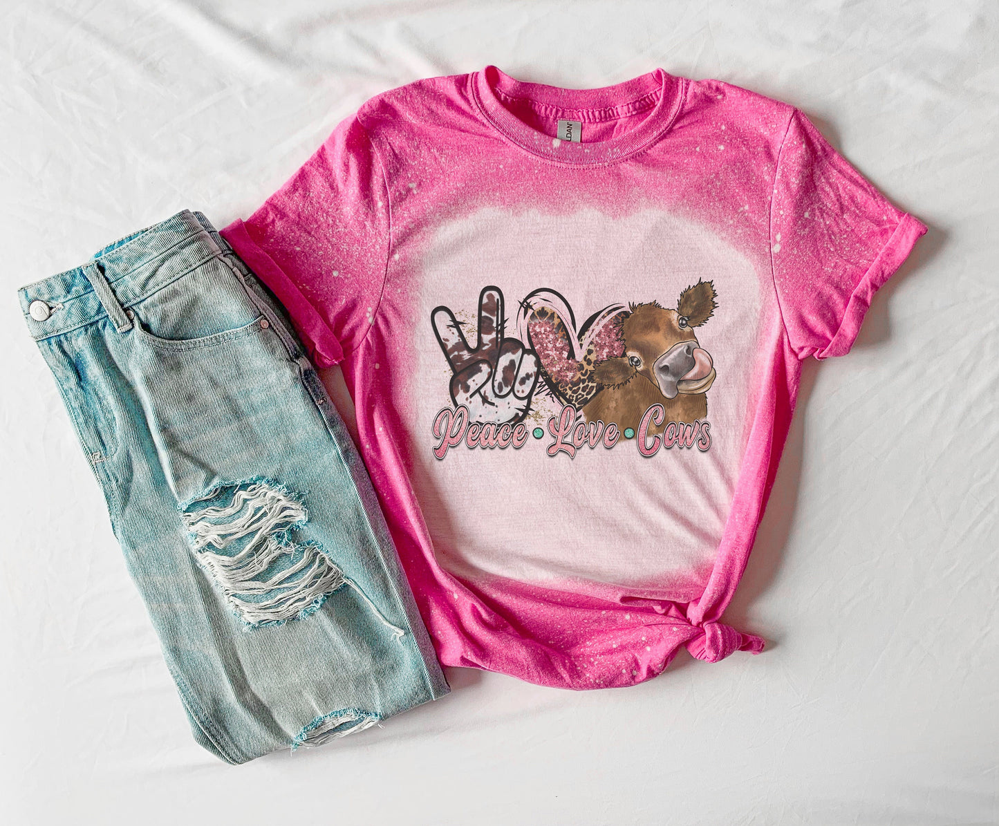 Peace Love Cows Shirt Tee, Peace Love Cows Bleached Tee, Country Shirt Tee, Farming Shirt Tee