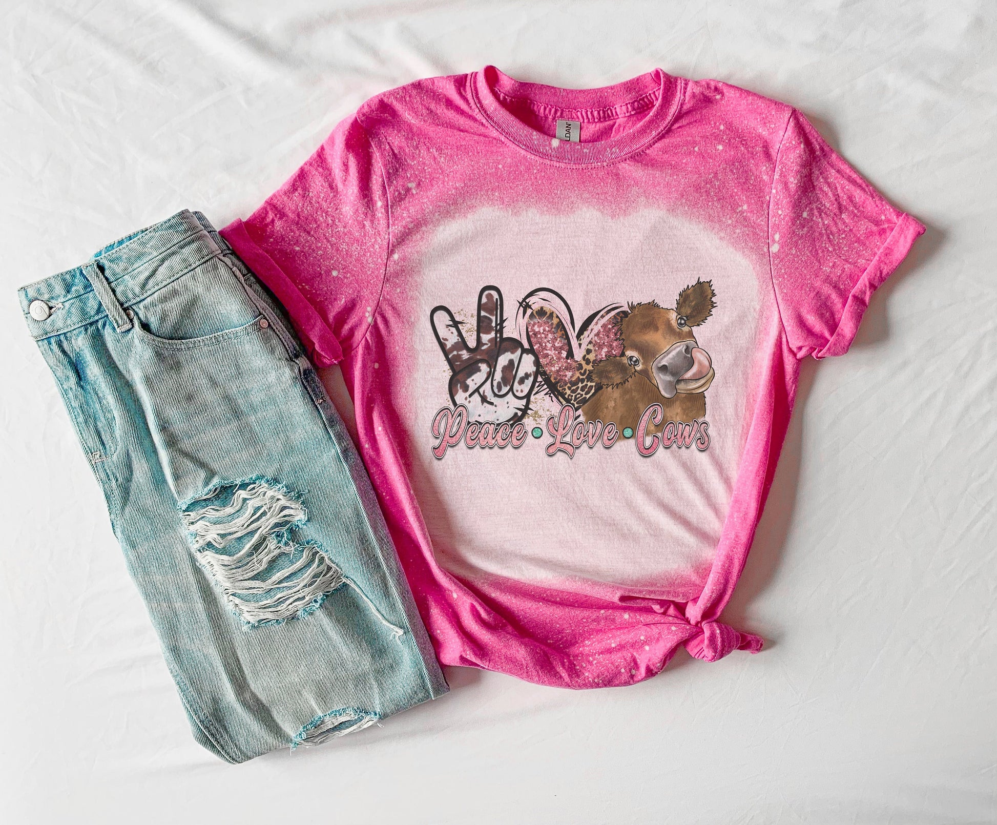 Peace Love Cows Shirt Tee, Peace Love Cows Bleached Tee, Country Shirt Tee, Farming Shirt Tee