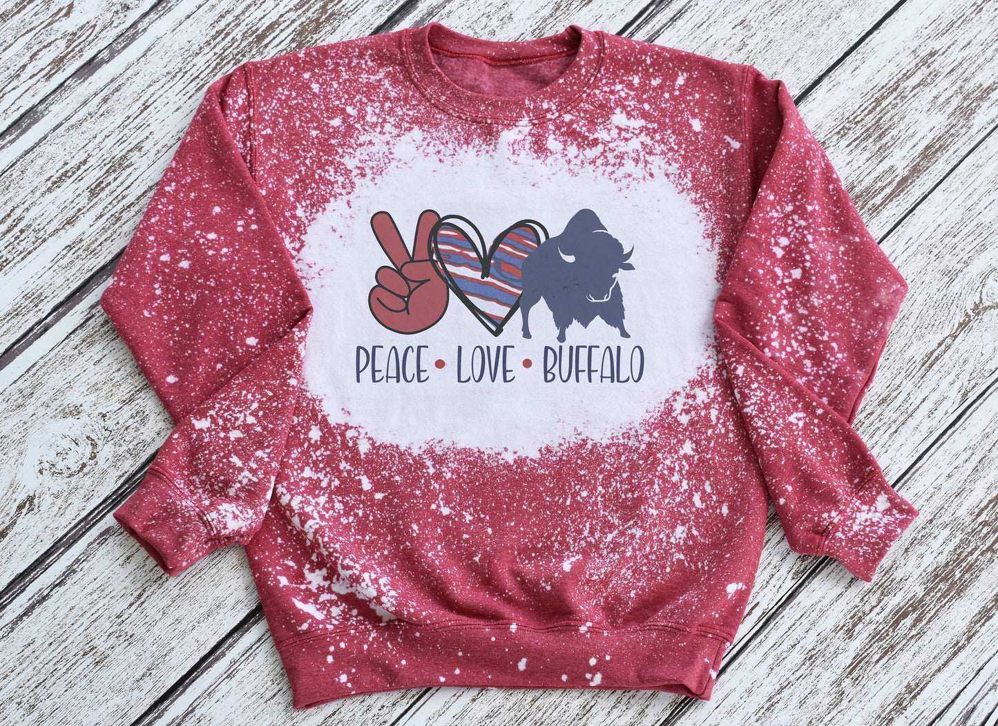 Peace Love Buffalo Sweatshirt, Peace Love Buffalo Bleached Crewneck Sweatshirt