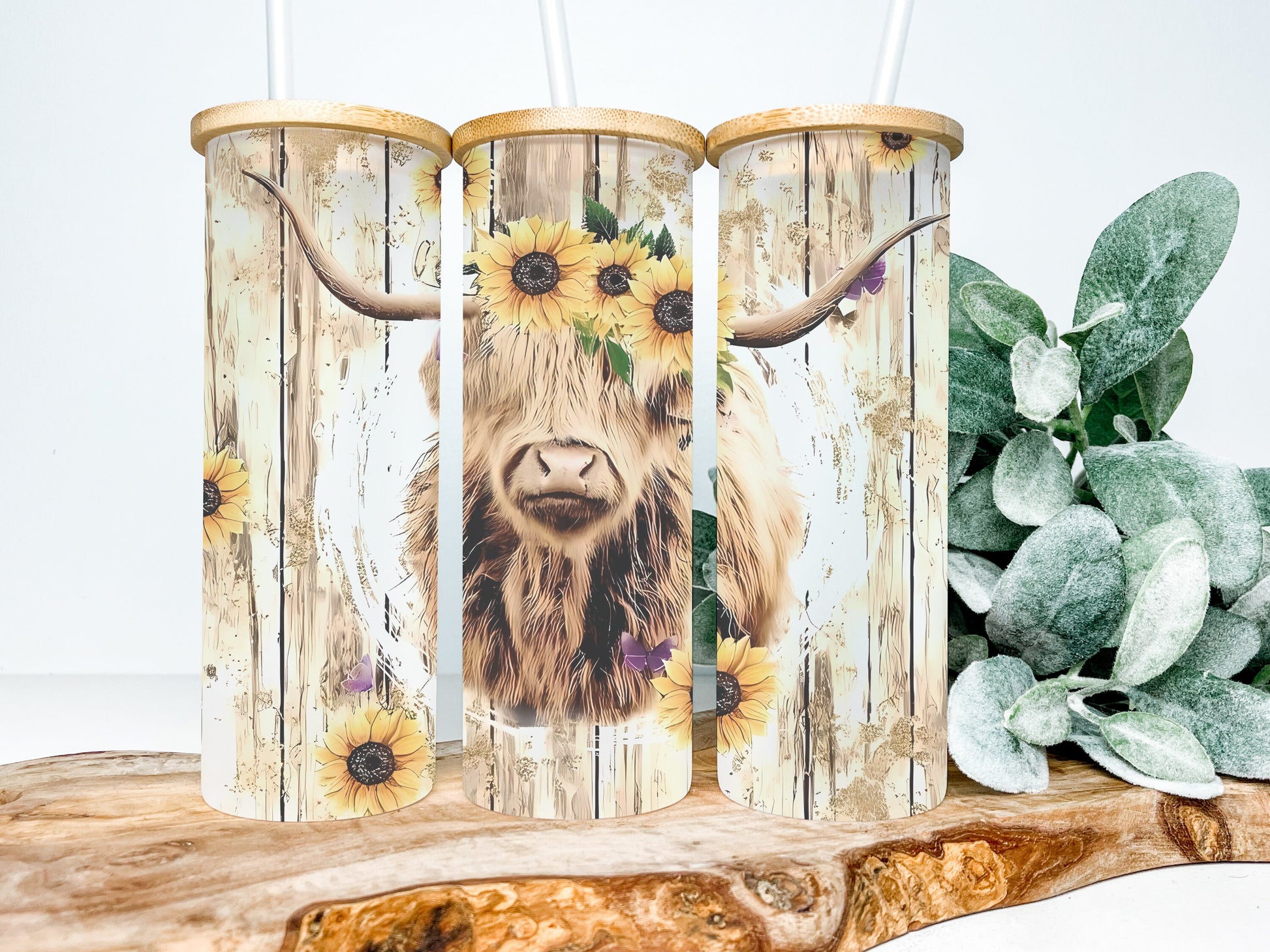 Highland Cow 25oz Frosted Glass Tumbler, Highland Cow Tumbler