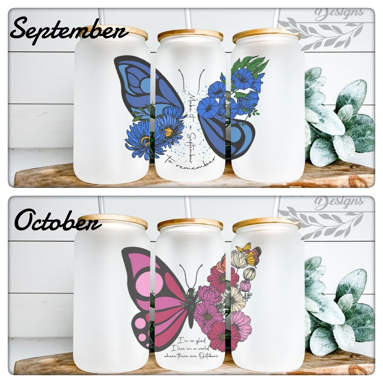 Butterfly Birth Month Cup Iced Coffee Cup Glass, Beer Can Glass, Birth Month Coffee Cup, Glass Cup Coffee Can Beer, Gifts for Her