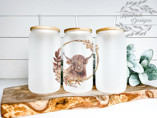 Highland Cow Cup Iced Coffee Cup Glass, Beer Can Glass, Highland Cow Coffee Cup, Glass Cup Coffee Can Beer, Cow Soda Can Glass