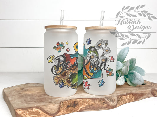 Autism Awareness Cup Iced Coffee Cup Glass, Beer Can Glass, Autism Coffee Cup, Glass Cup Coffee Can Beer, Autism Glass Can