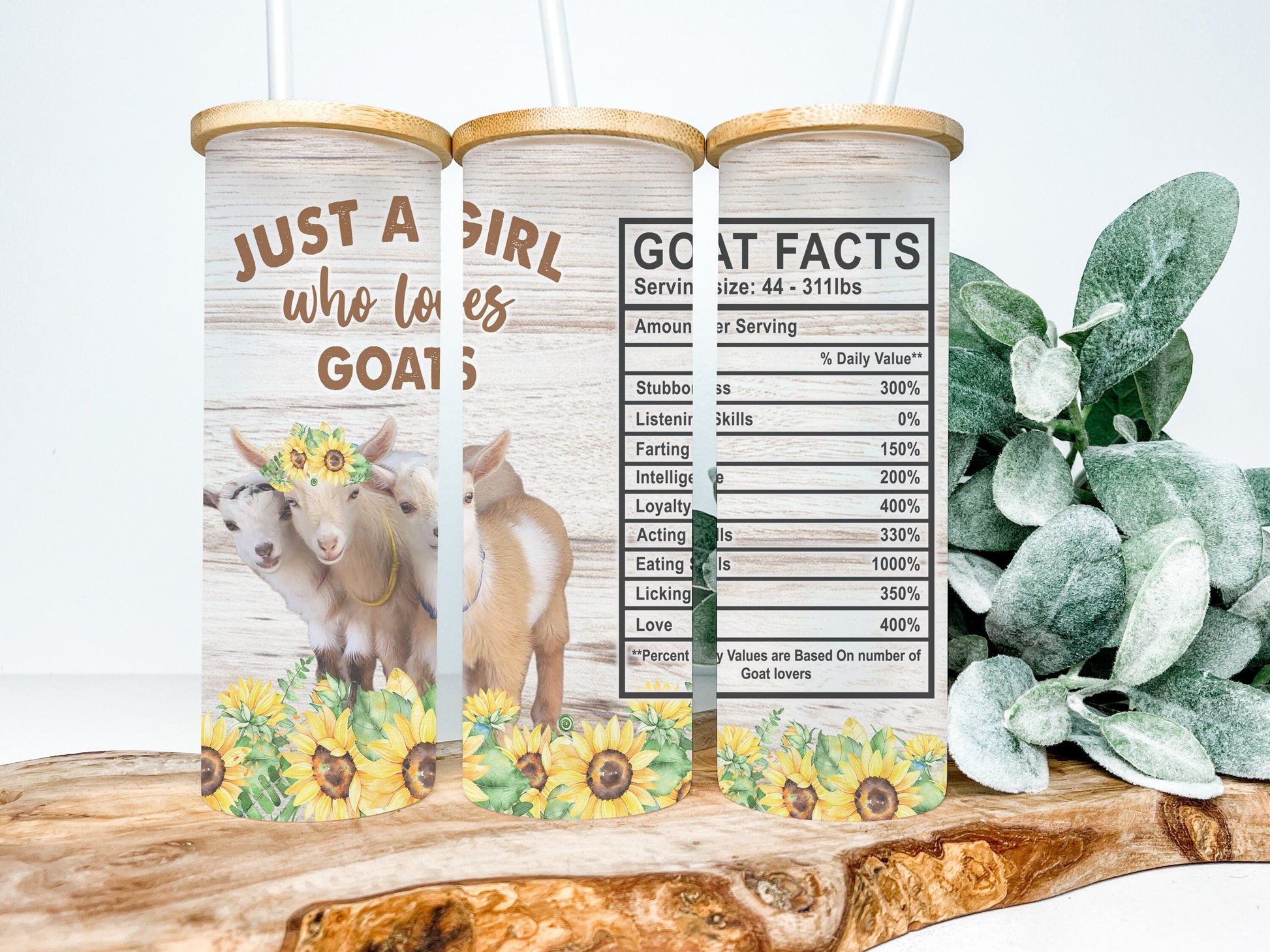Goats 25oz Frosted Glass Tumbler, Goats Tumbler, Goat Facts Tumbler