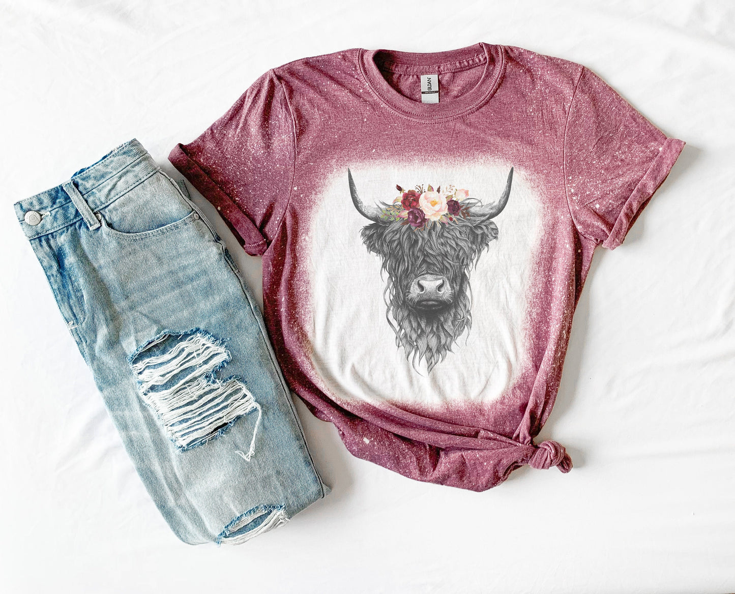 Scottish Highland Cow Shirt Tee, Scottish Highland Cow Bleached Shirt, Cow Shirt Cow Tee