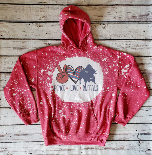 Peace Love Buffalo Hooded Sweatshirt, Peace Love Buffalo Bleached Hooded Sweatshirt, Buffalo Hoodie Hoody