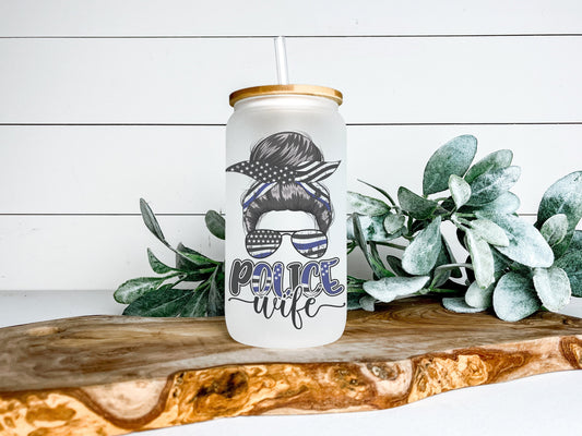 Police Wife Cup Iced Coffee Cup Glass, Beer Can Glass, Police Wife Iced Coffee Cup, Glass Cup Coffee Can Beer, Police Wife Soda Can Glass