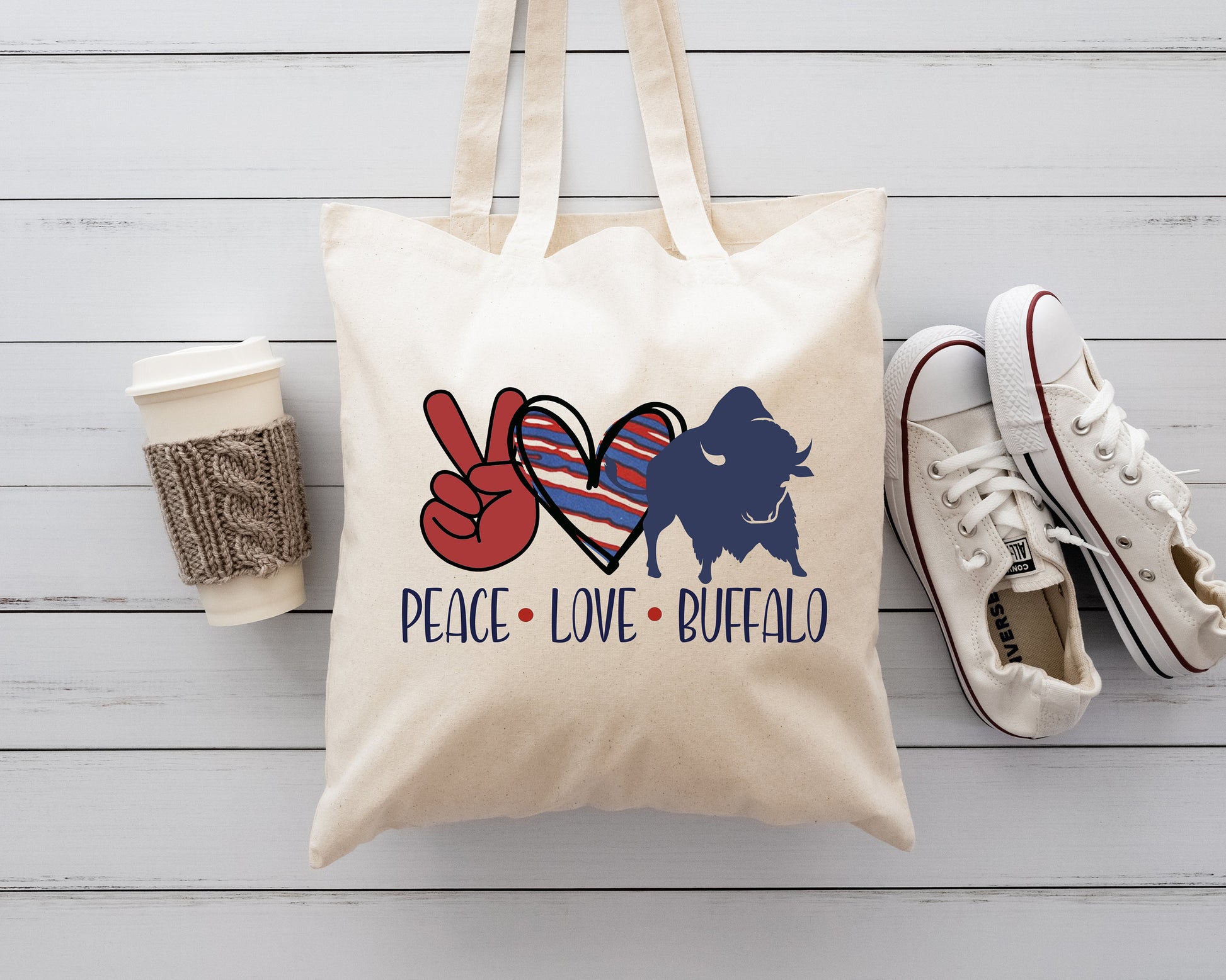 Peace Love Buffalo Tote, Buffalo Love Tote, Buffalo Bag Tote