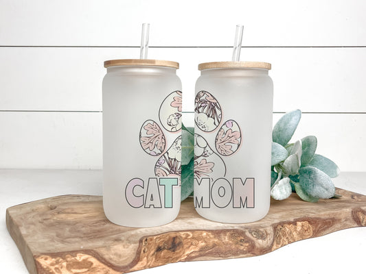 Cat Mom Cup Iced Coffee Cup Glass, Beer Can Glass, Cat Mom Coffee Cup, Glass Cup Coffee Can Beer, Cat Mom Soda Can Glass