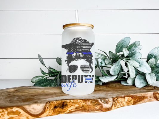Deputy Wife Cup Iced Coffee Cup Glass, Beer Can Glass, Deputy Wife Iced Coffee Cup, Glass Cup Coffee Can Beer, Police Wife Soda Can Glass