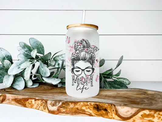 Mom Life Cup Iced Coffee Cup Glass, Beer Can Glass, Mom Life Coffee Cup, Glass Cup Coffee Can Beer, Mom Life Glass Can