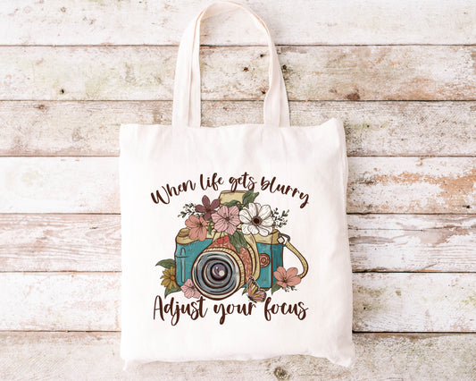 When Life Gets Blurry Adjust Your Focus Tote Bag, Summer Tote Bag, Boho Tote Bag, Butterfly Tote Bag