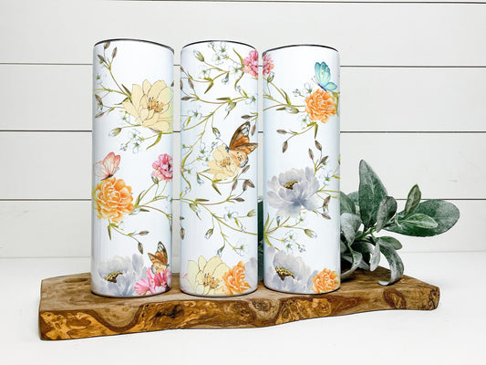 Butterfly Floral Tumbler, Floral Butterfly Skinny Tumbler, Floral Butterfly Tumbler