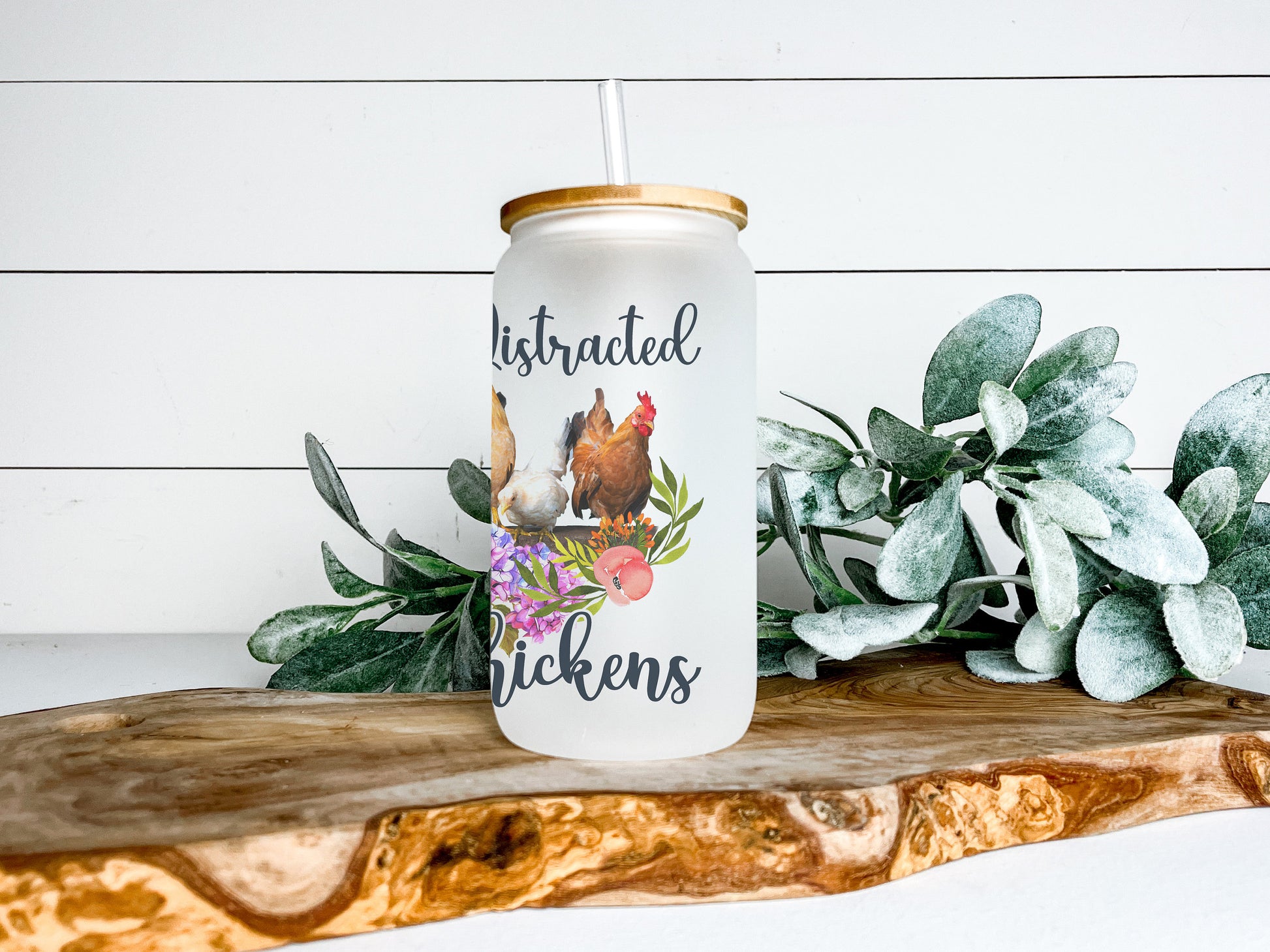 Easily Distracted By Chickens Cup Iced Coffee Cup Glass, Beer Can Glass, Chicken Coffee Cup, Glass Cup Coffee Can Beer