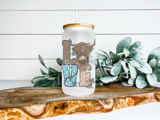 Love Cows Cup Iced Coffee Cup Glass, Love Cows Beer Can Glass, Highland Cow Coffee Cup, Glass Cup Coffee Can Beer, Cow Soda Can Glass