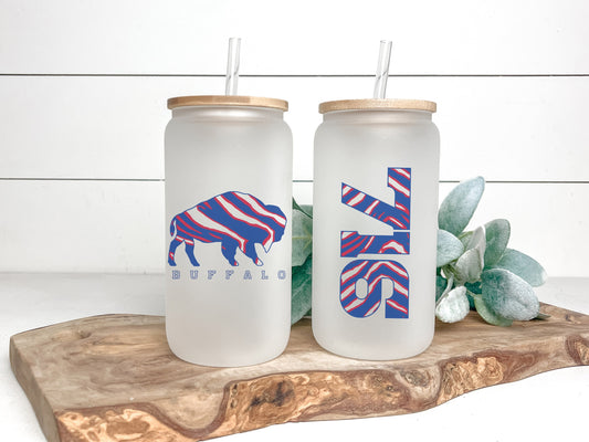 716 Buffalo Iced Coffee Cup Glass, 716 Buffalo Beer Can Glass