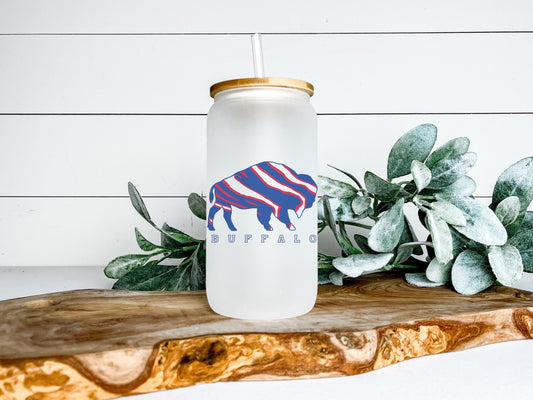 Buffalo Cup Iced Coffee Cup Glass, Buffalo Beer Can Glass, Buffalo Iced Coffee Cup, Glass Cup Coffee Can Beer, Buffalo Soda Can Glass