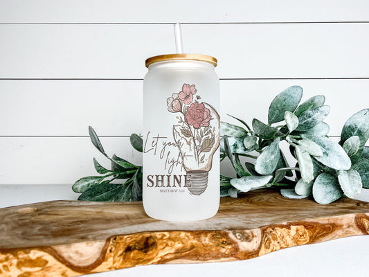 Let Your Light Shine Cup Iced Coffee Cup Glass, Beer Can Glass Let Your Light Shine Glass Cup Coffee Can Beer, Country Soda Can Glass