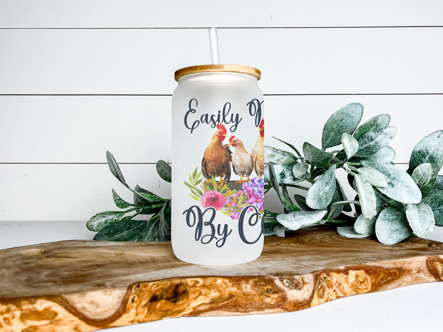 Easily Distracted By Chickens Cup Iced Coffee Cup Glass, Beer Can Glass, Chicken Coffee Cup, Glass Cup Coffee Can Beer