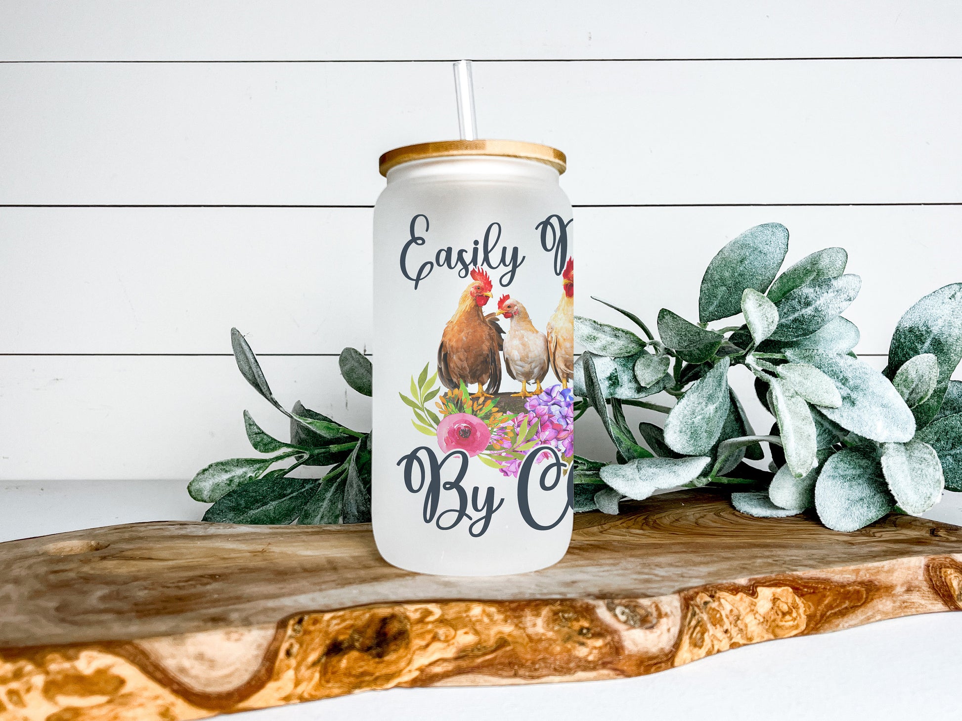 Easily Distracted By Chickens Cup Iced Coffee Cup Glass, Beer Can Glass, Chicken Coffee Cup, Glass Cup Coffee Can Beer