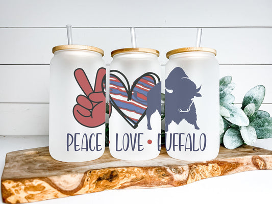 Peace Love Buffalo Cup Iced Coffee Cup Glass, Buffalo Beer Can Glass, Buffalo Iced Coffee Cup, Glass Cup Coffee Can Beer, Buffalo Soda Can