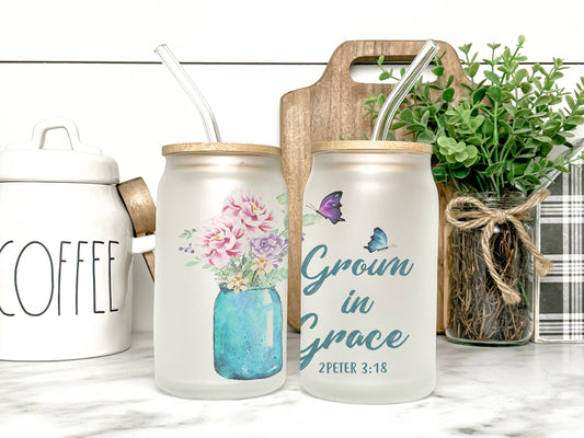 Grown In Grace Cup Iced Coffee Cup Glass, Beer Can Glass Grown In Grace Glass Cup Coffee Can Beer, Country Soda Can Glass