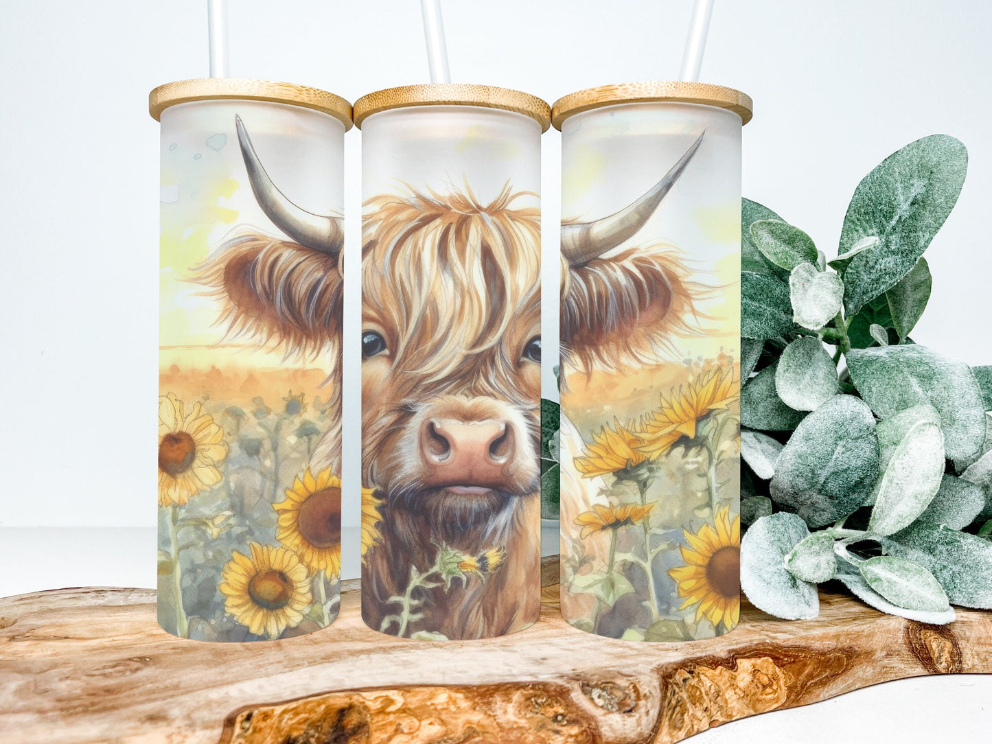 Baby Highland Cow 25oz Frosted Glass Tumbler, Highland Cow Tumbler