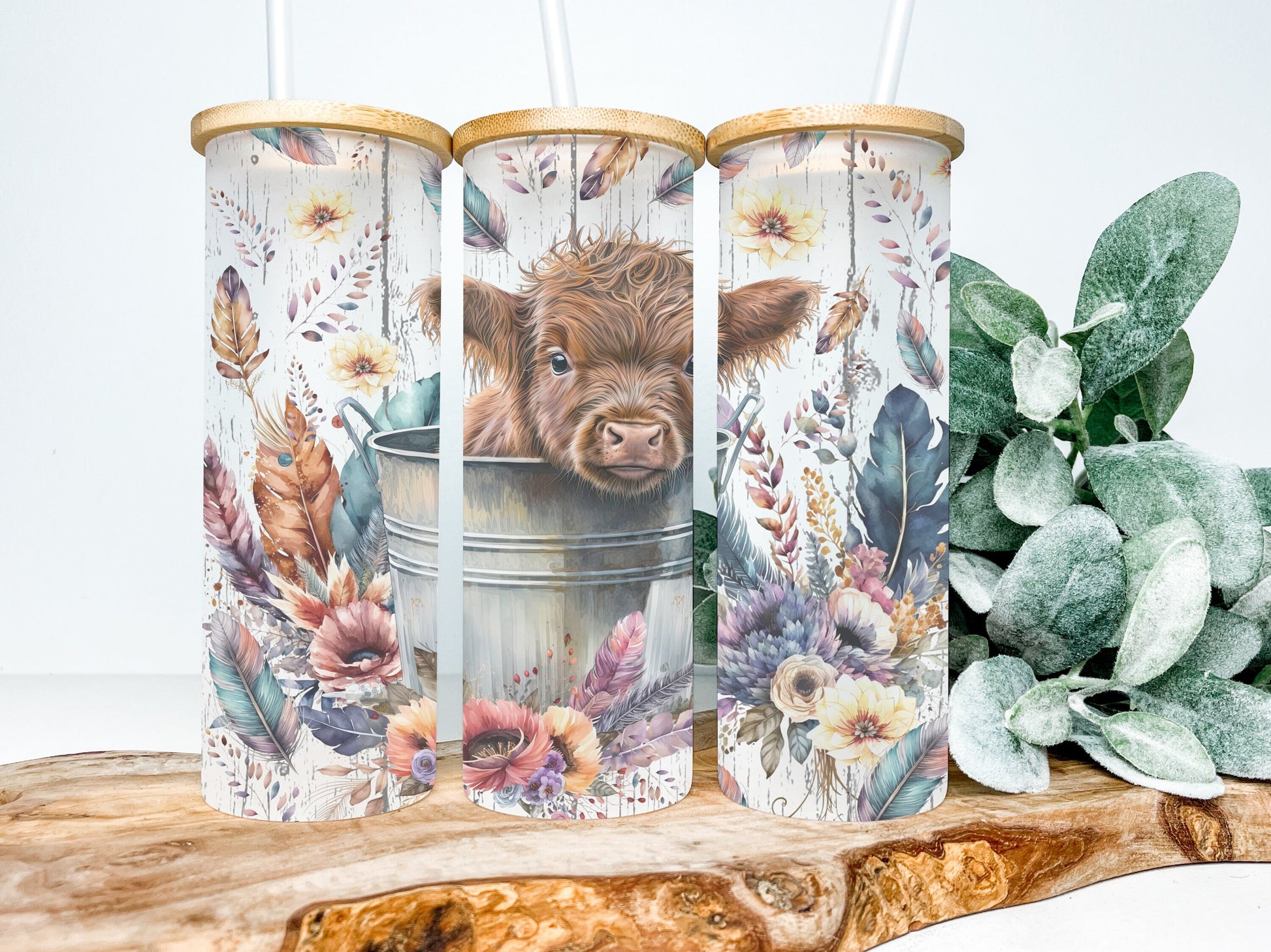 Baby Highland Cow 25oz Frosted Glass Tumbler, Highland Cow Tumbler