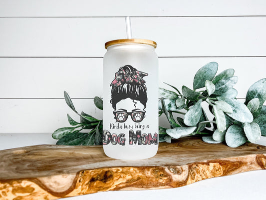 Dog Mom Cup Iced Coffee Cup Glass, Beer Can Glass, Dog Mom Coffee Cup, Glass Cup Coffee Can Beer, Dog Mom Soda Can Glass