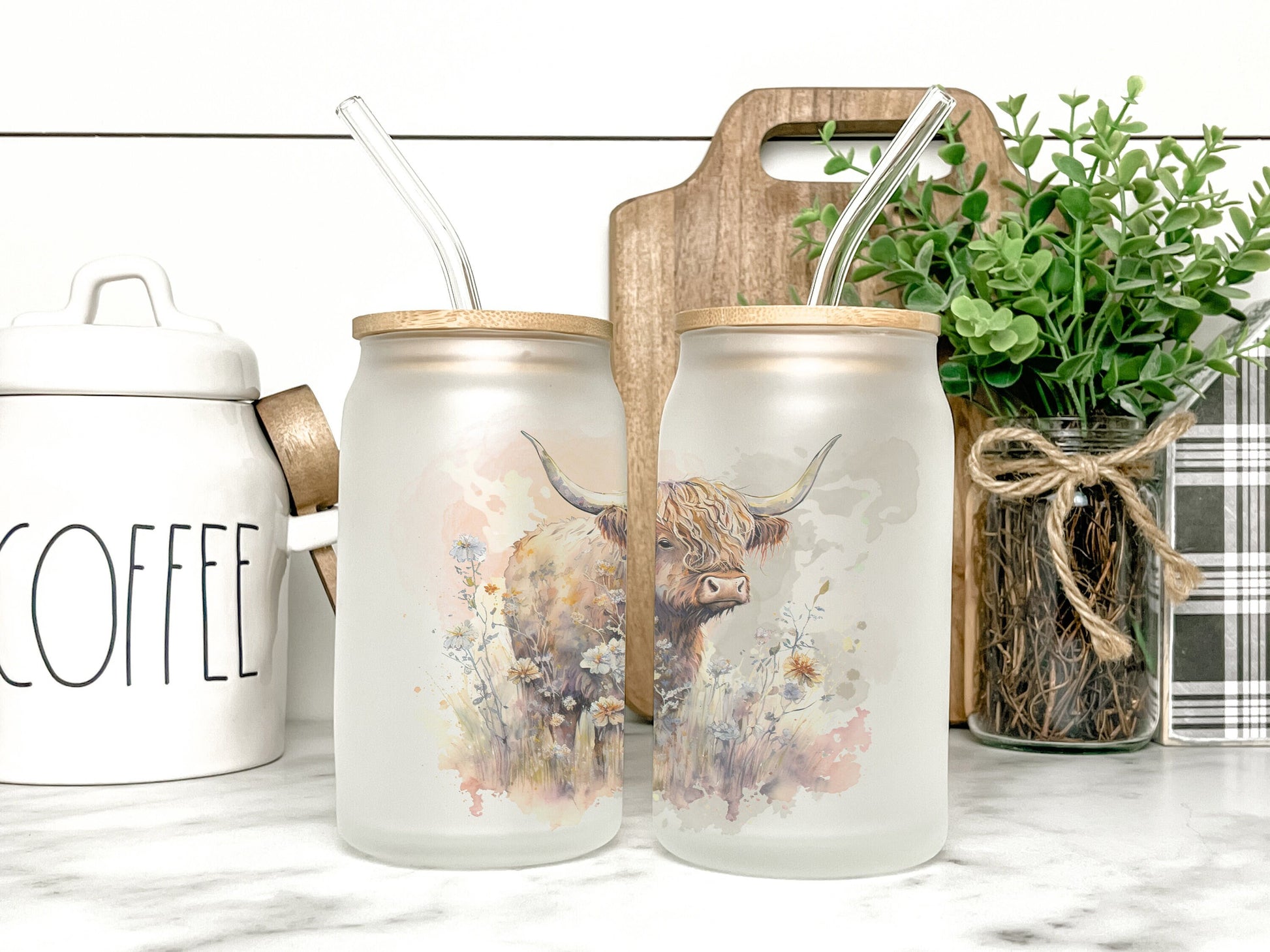 Highland Cow Cup Iced Coffee Cup Glass, Beer Can Glass, Highland Cow Coffee Cup, Glass Cup Coffee Can Beer, Cow Soda Can Glass