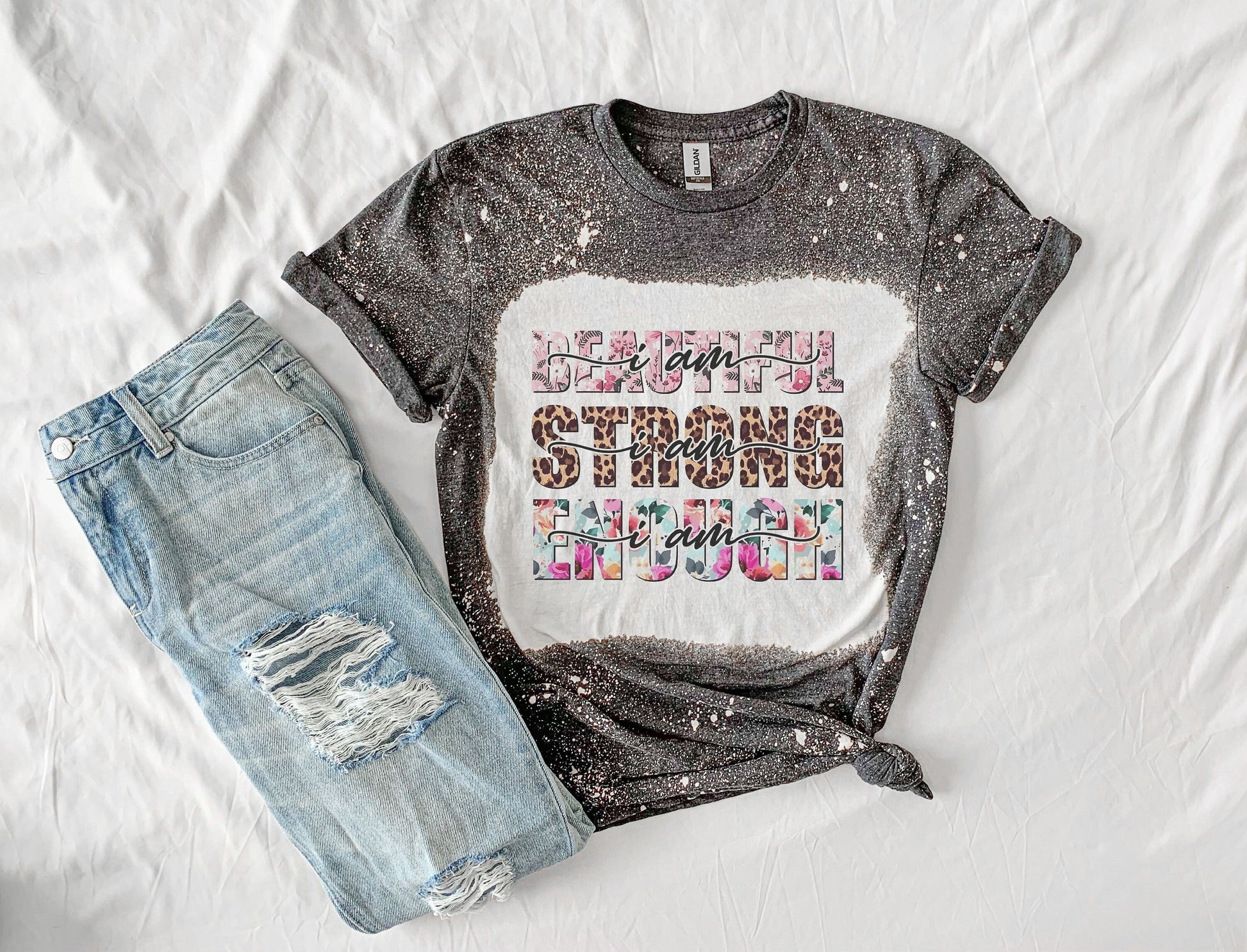 I Am Beautiful Strong Enough Mental Health Awareness Shirt Tee, Mental Health Awareness Bleached Shirt