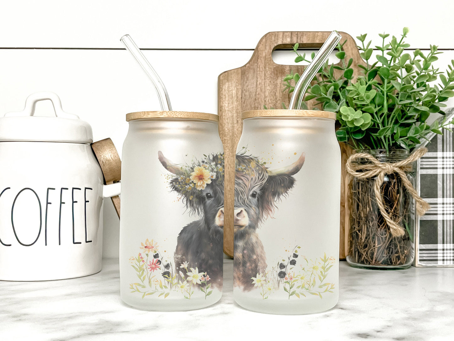 Baby Highland Cow Cup Iced Coffee Cup Glass, Beer Can Glass, Highland Cow Coffee Cup, Glass Cup Coffee Can Beer, Cow Soda Can Glass