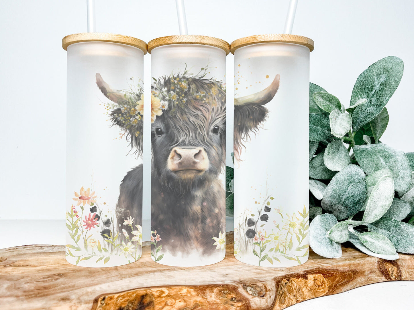 Baby Highland Cow 25oz Frosted Glass Tumbler, Highland Cow Tumbler