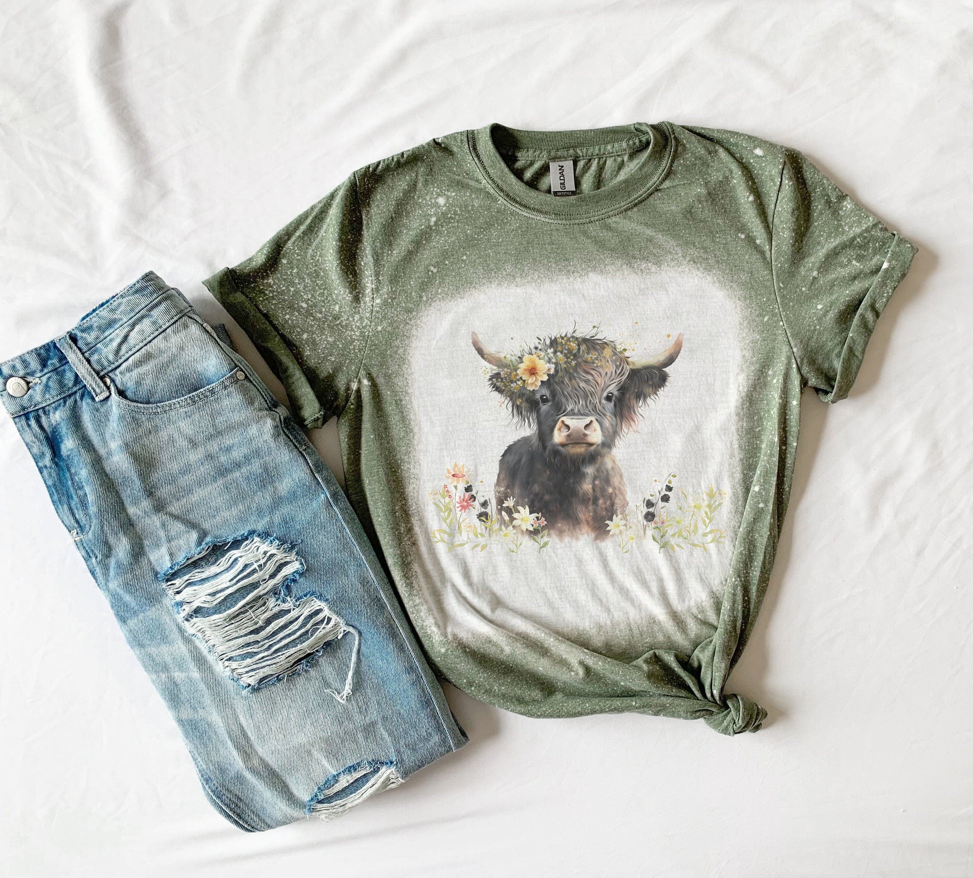 Baby Highland Cow Shirt Tee, Baby Highland Cow Bleached Shirt, Baby Cow Shirt Cow Tee
