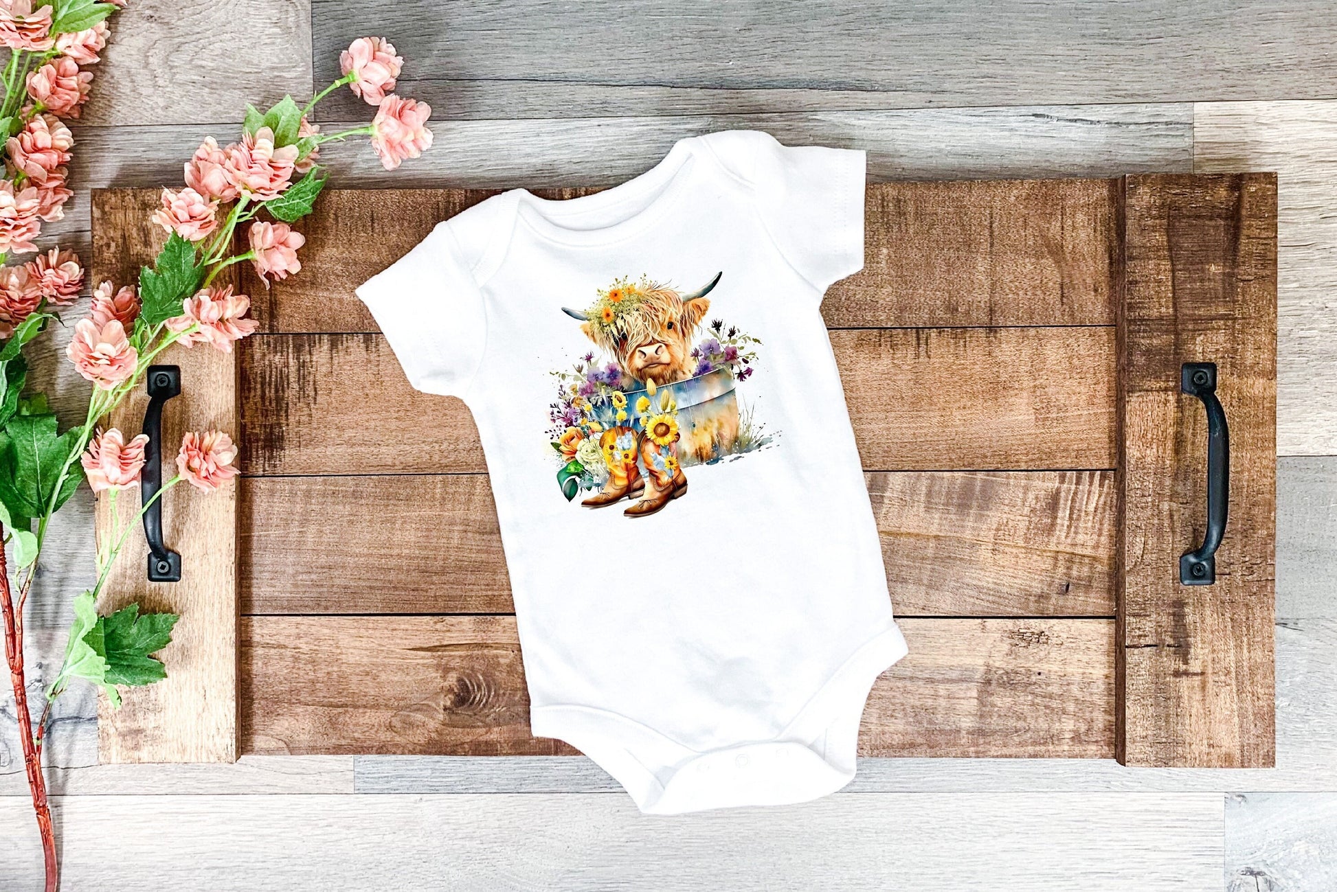 Baby Highland Cow Baby Bodysuit, Highland Cow Baby Creeper, Country Baby, Farming Baby