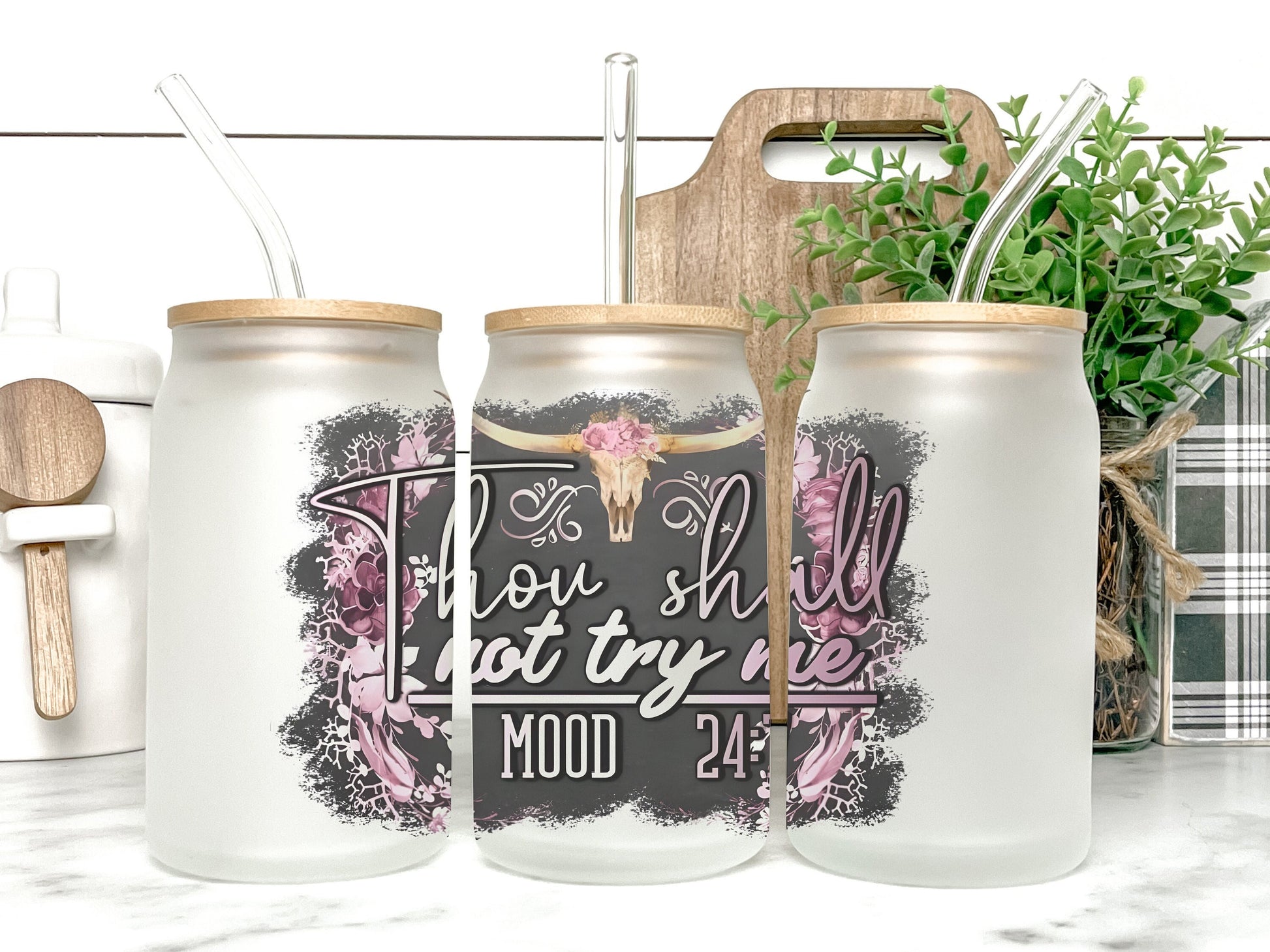 Though Shall Not Try Me Mood 24-7 Cup Iced Coffee Cup Glass, Beer Can Glass, Funny Coffee Cup, Glass Cup