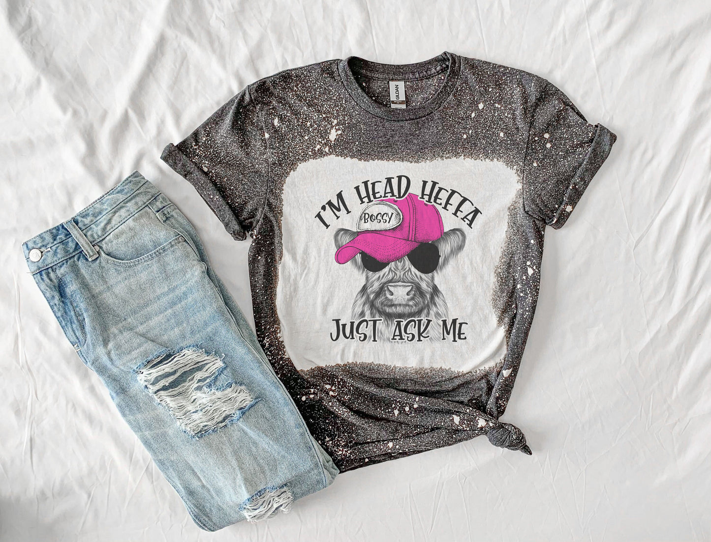 I'm Head Heffa Shirt Tee, Head Heffa Cow Bleached Shirt, Head Heffa Bleached Shirt, Cow Shirt Tee