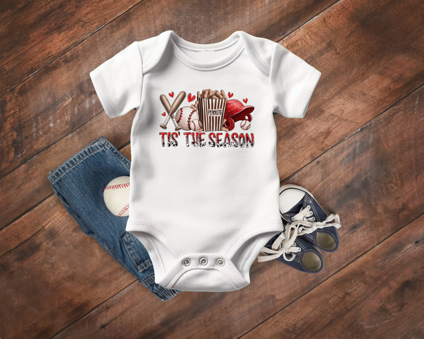 Tis The Season Baseball Baby Bodysuit, Baseball Baby Creeper, Baseball Baby