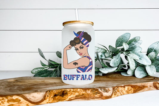 Buffalo Girl Iced Coffee Cup, Buffalo Girl Glass Can