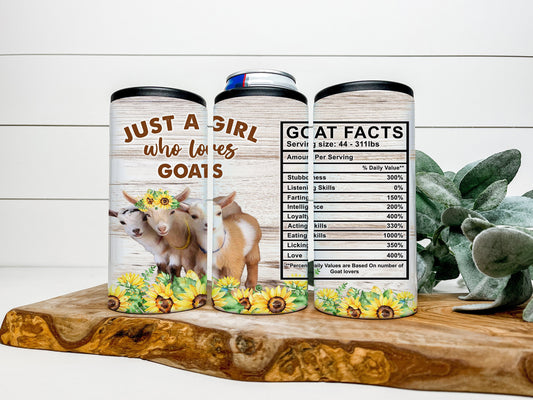 Just a Girl Who Loves Goats 4 in 1 Can Cooler, Fits all Stainless Steel Can Cooler for 12oz Regular or Slim Cans & Bottles, Goats Can Cooler