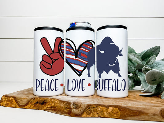 Peace Love Buffalo 4 in 1 Can Cooler, Fits all - Stainless Steel Can Cooler for 12oz Regular or Slim Cans & Bottles - Buffalo Can Cooler